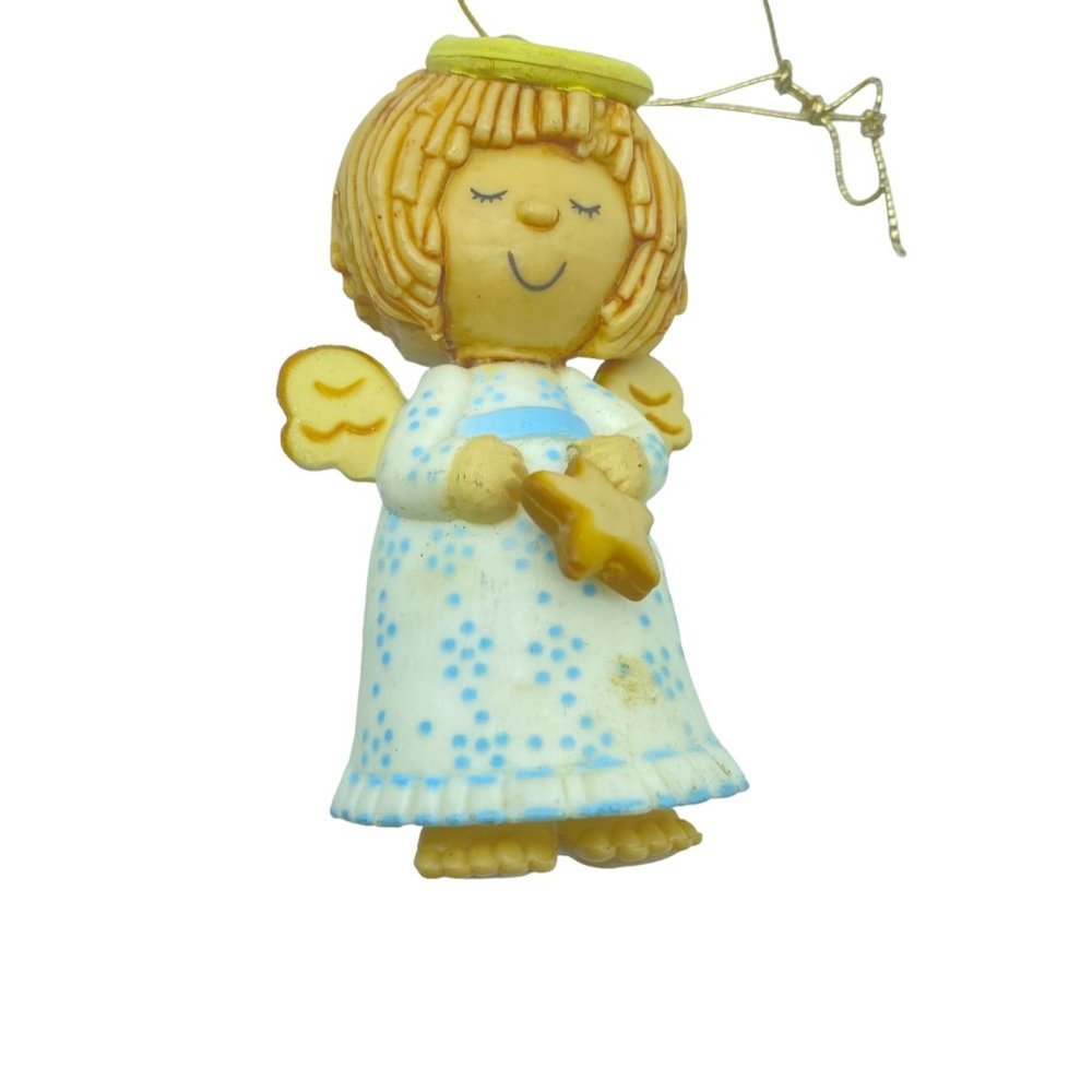 Vintage 1978 Hallmark Christmas Dough Angel with Star Ornament‎ QX1396 3.5"